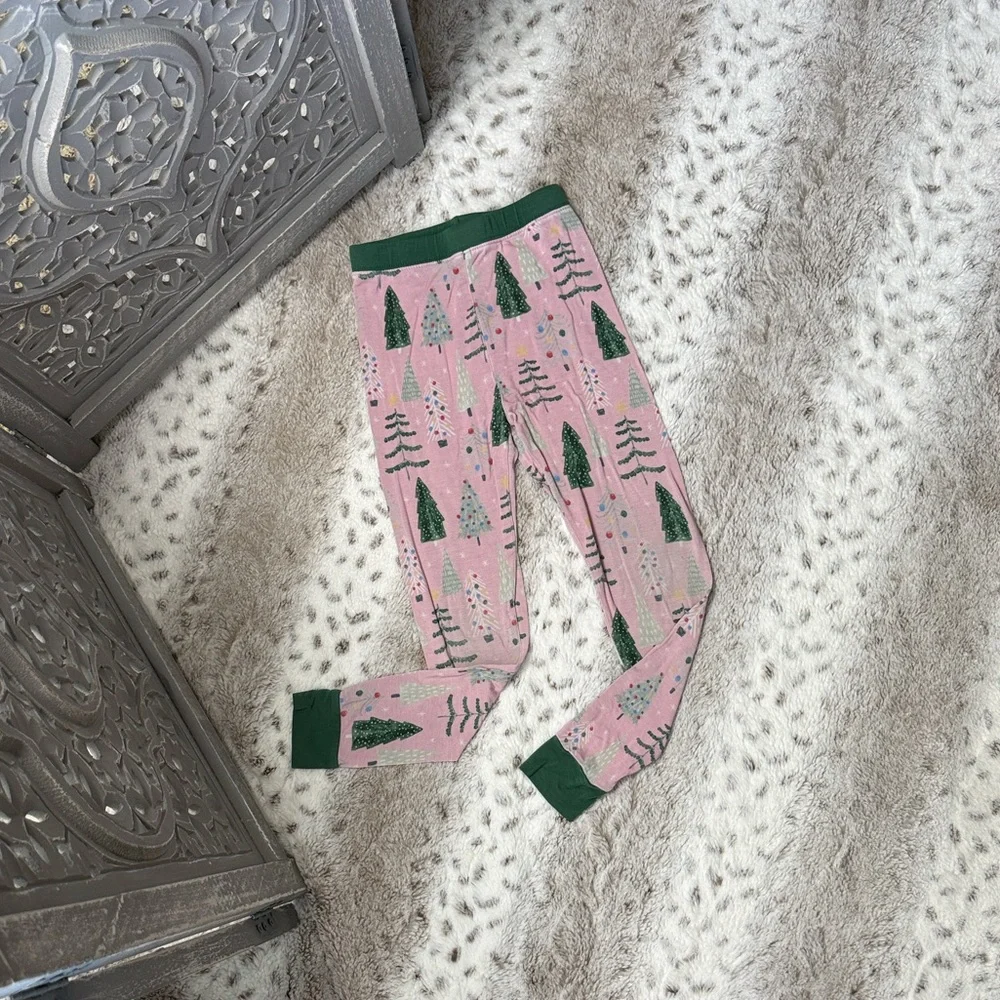 Little Sleepies pink green Christmas tree bamboo pajama pants girls 4T holiday